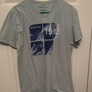 Nautica Blue Short Sleeve Tee with Vintage Graphic